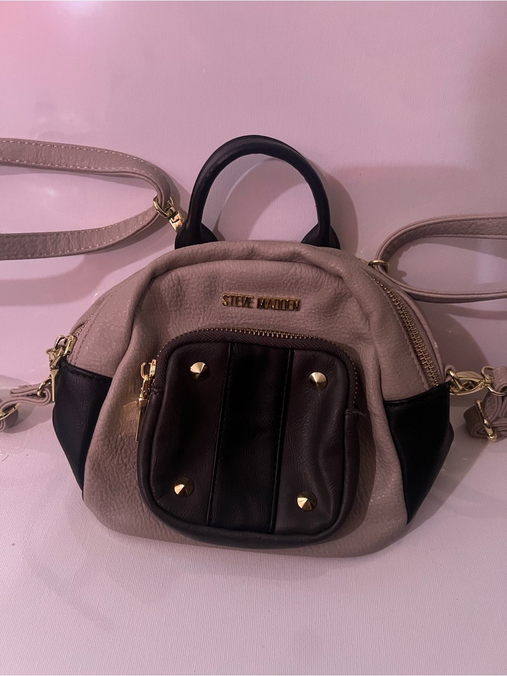 Steve Madden Beige and Black Mini Backpack Purse